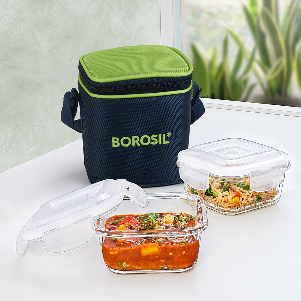 Borosil Alfa Glass Lunch Box Green, Set of 2, 320 ml, Square, Vertical, Microwave Safe Office Tiffin (B0BW5NZBZ2) Amazon Price History, Amazon Price Tracker