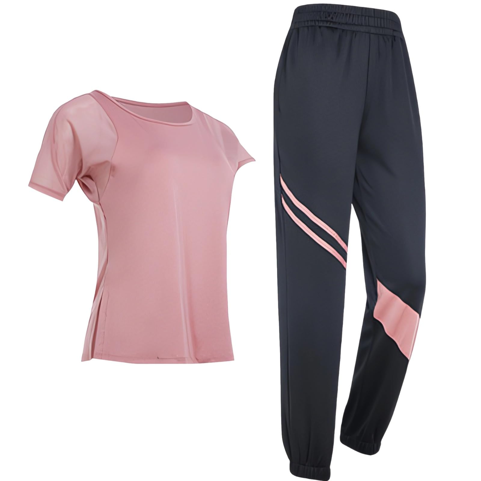 Ensemble de Pilates noir pour femme, haut et bas noir, taille XXL, taille extensible, polyester-élasthanne évacuant l'humidité, rose, Taille unique