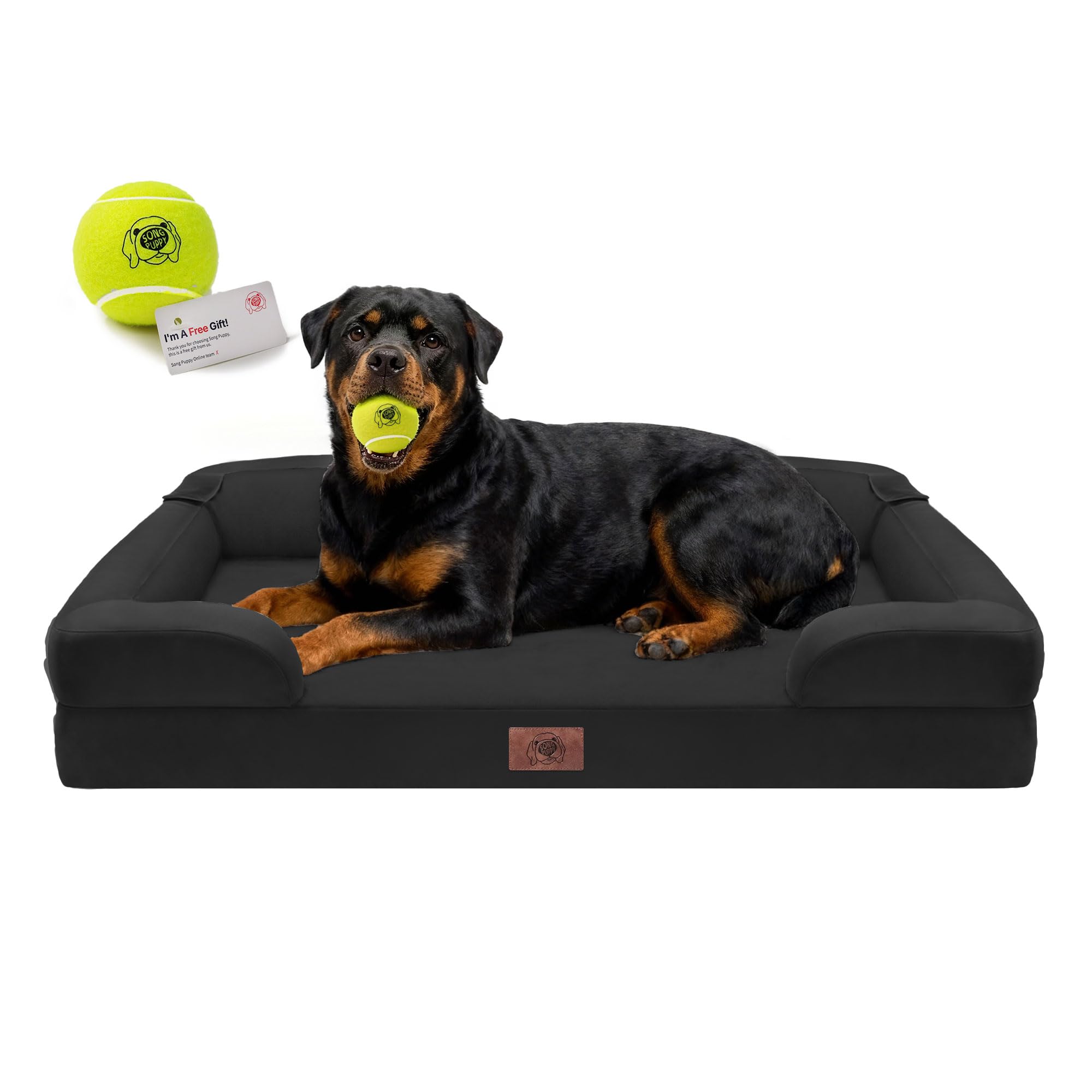 Orthopedic Dog Bed for Extra Large Dogs, XXL Waterproof Egg Crate Memory Foam Pet Bed Bolsters with Removable Washable Cover & Non-Slip Bottom, Tennis Ball Toy, 45x35