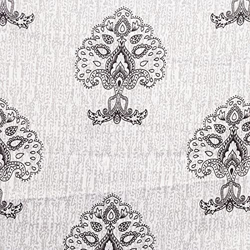 Image of Swayam 80% Blackout Polyester Window Curtain for Living Room & Bedroom | 5 Feet | Room Darkening Curtain with Eyelets | Pack of 2 | Ethnic Motif Design - Grey