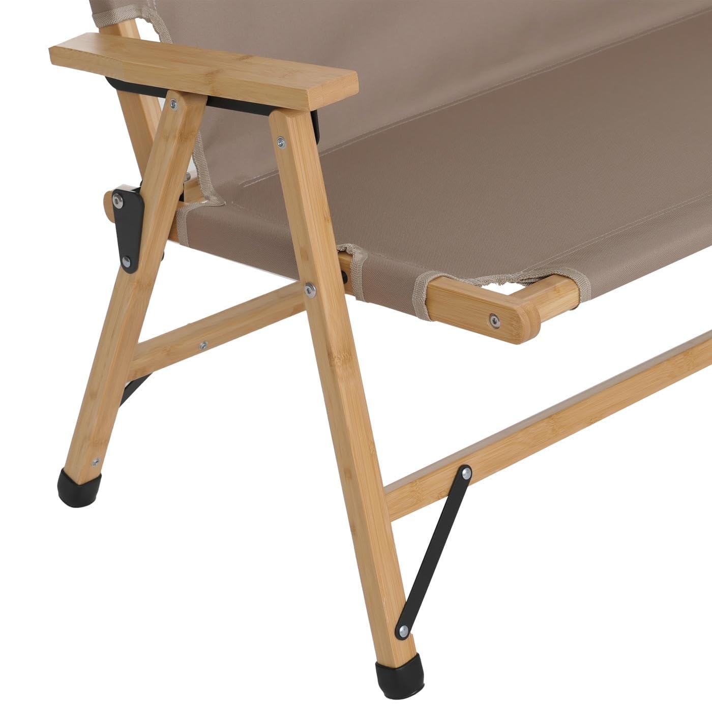Mendler Bambus Campingbank HWC-Q40 117cm Stoff/Textil - Creme | Outdoorbank, Picknickbank, Gartenbank, klappbar, Tragegriff