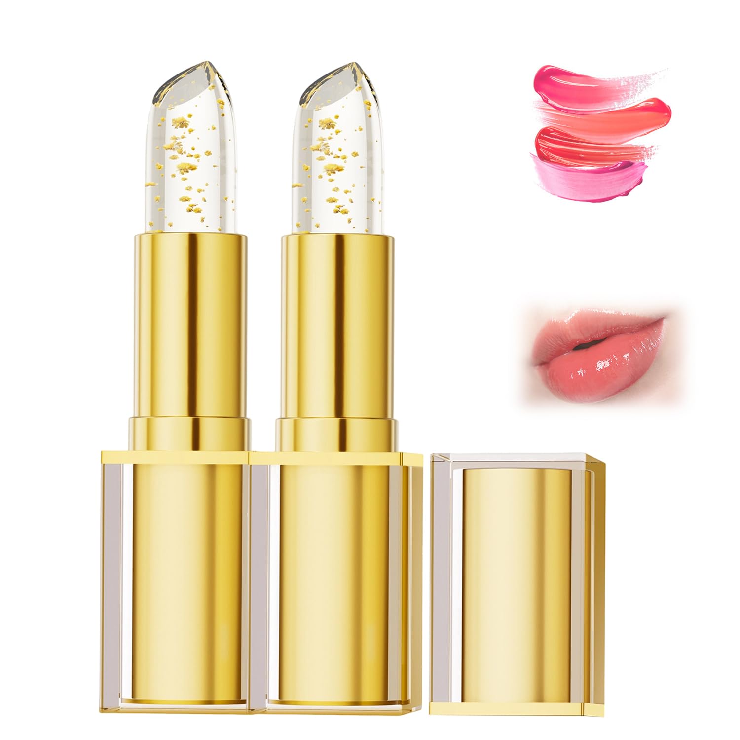 True Tone PH Adjusting Lipstick, Transferproof Color Changing Lipstick, Color Changing Lipstickes Gold Foil for Women, Moisturizing Glossy Shine Lip Gloss, Coellyo Lipsticks Deep Nourishment (2 PCS)