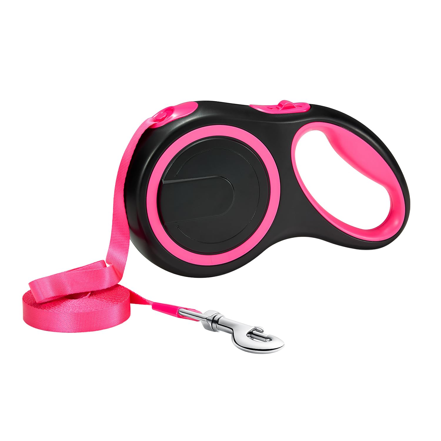 Amazon Basics Retractable Dog Leash | 5 Meter | for Large Dogs Up to 50 Kg | Heavy Duty Leash for Pets | Strong Nylon Tape, Anti-Slip Handle, Built in Spring, One-Click Brake Pause | Pink-image-4