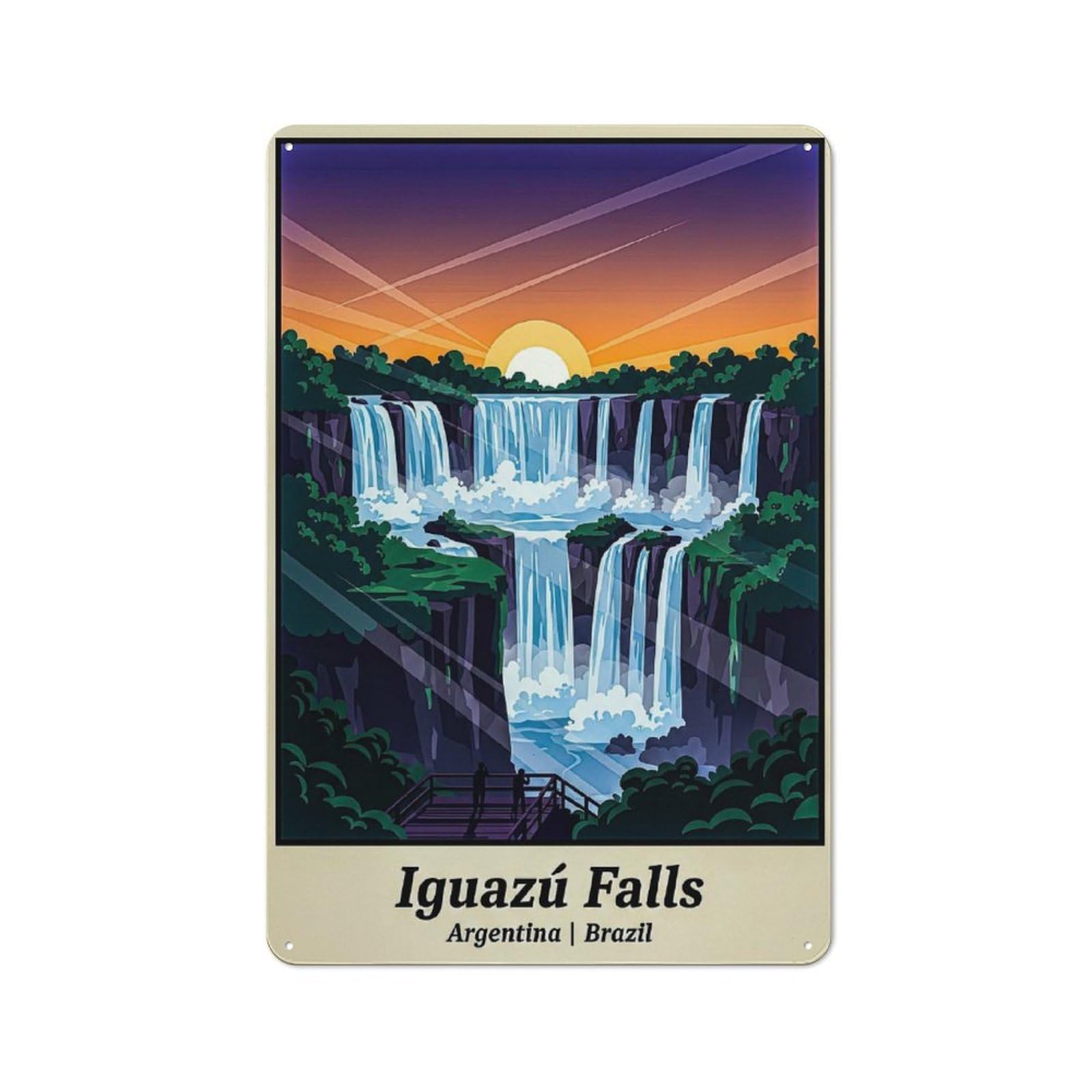 Junmoney Style-4 Metal Sign 30X20cm With Iguazú Falls Sunset For Hallway Wall, Retro Decor, Gift For Hallway Decor Lovers During The Christmas Season