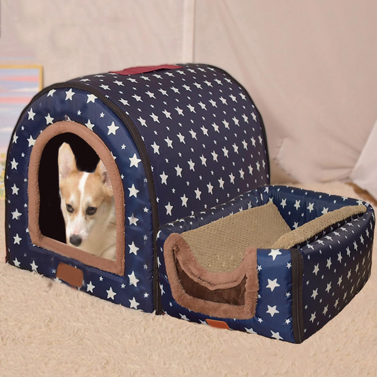 Caseta grande de lujo para perros XL, cama extra grande para perros, gatos, caseta para perros pequeños, grandes, medianos, gatos, interiores y exteriores, lavable (92 x 68 x 72 cm, K)