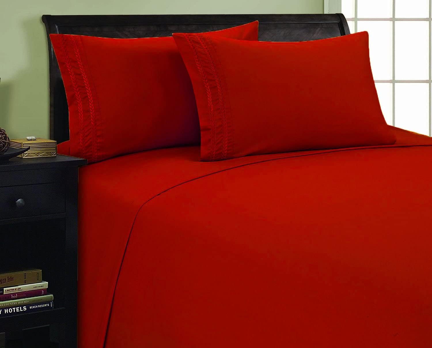 Elegant Comfort 1500 Premier Chain Design Hotel Quality Luxurious Silky Soft Wrinkle & Fade Resistant 4 pc Sheet Set, Deep Pocket Up to 16" - Twin Red