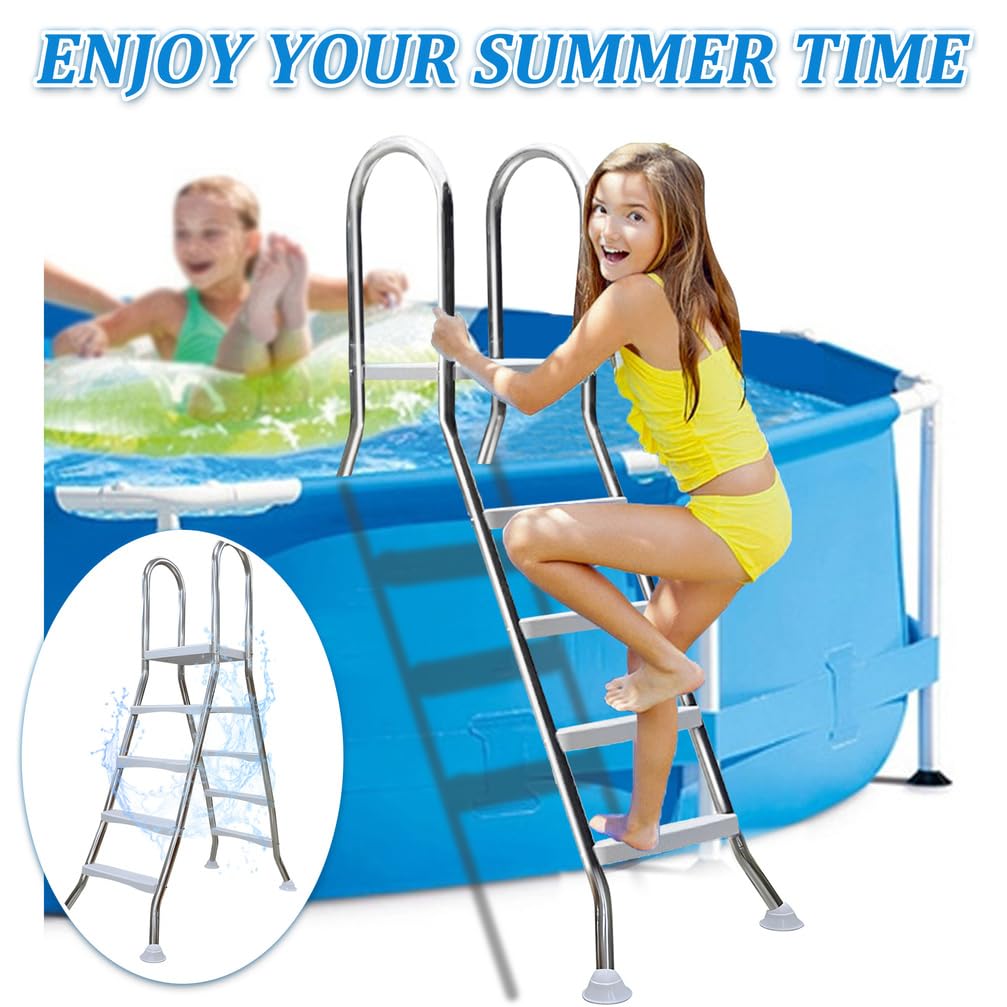 Escalera de Piscina de Doble Cara con Estructura de Acero para Piscinas Elevadas, Escalera de Piscina de Doble Cara de 3 Peldaños para Piscinas de 110 cm, Capacidad 250 kg,110cm