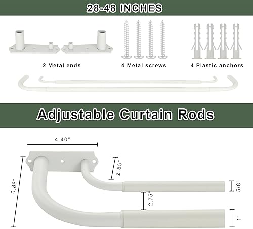 Miniatura 5 de Varillas de cortina dobles de 84 a 120 pulgadas, blanco mate, barra de cortina doble envolvente, 1 pulgada delantera y trasera de 58 pulgadas, barra