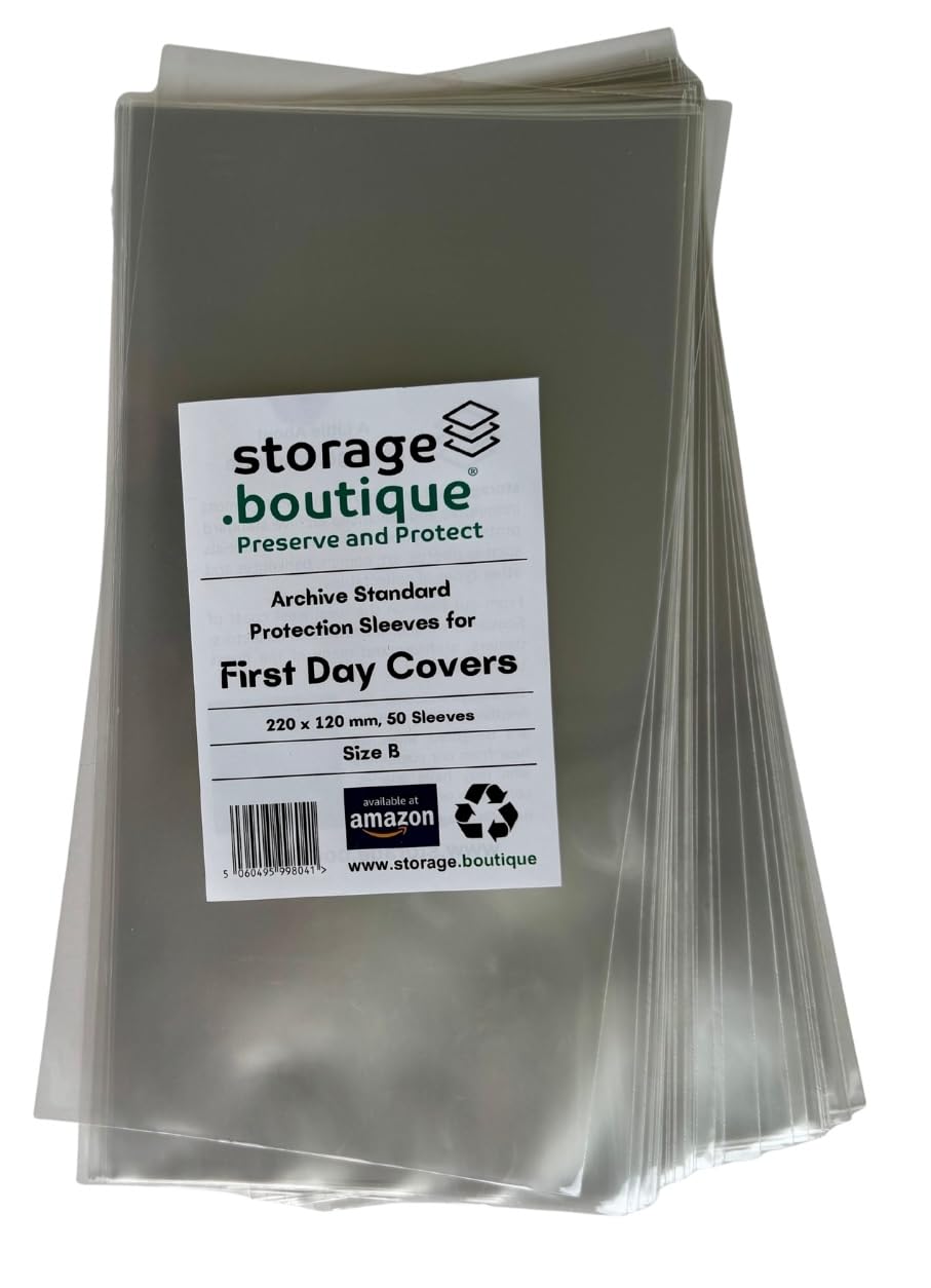 storage.boutique First Day Cover (FDC) Protection Sleeves, Archive Standard, Acid Free, Size B, 220 x 120 mm. 50