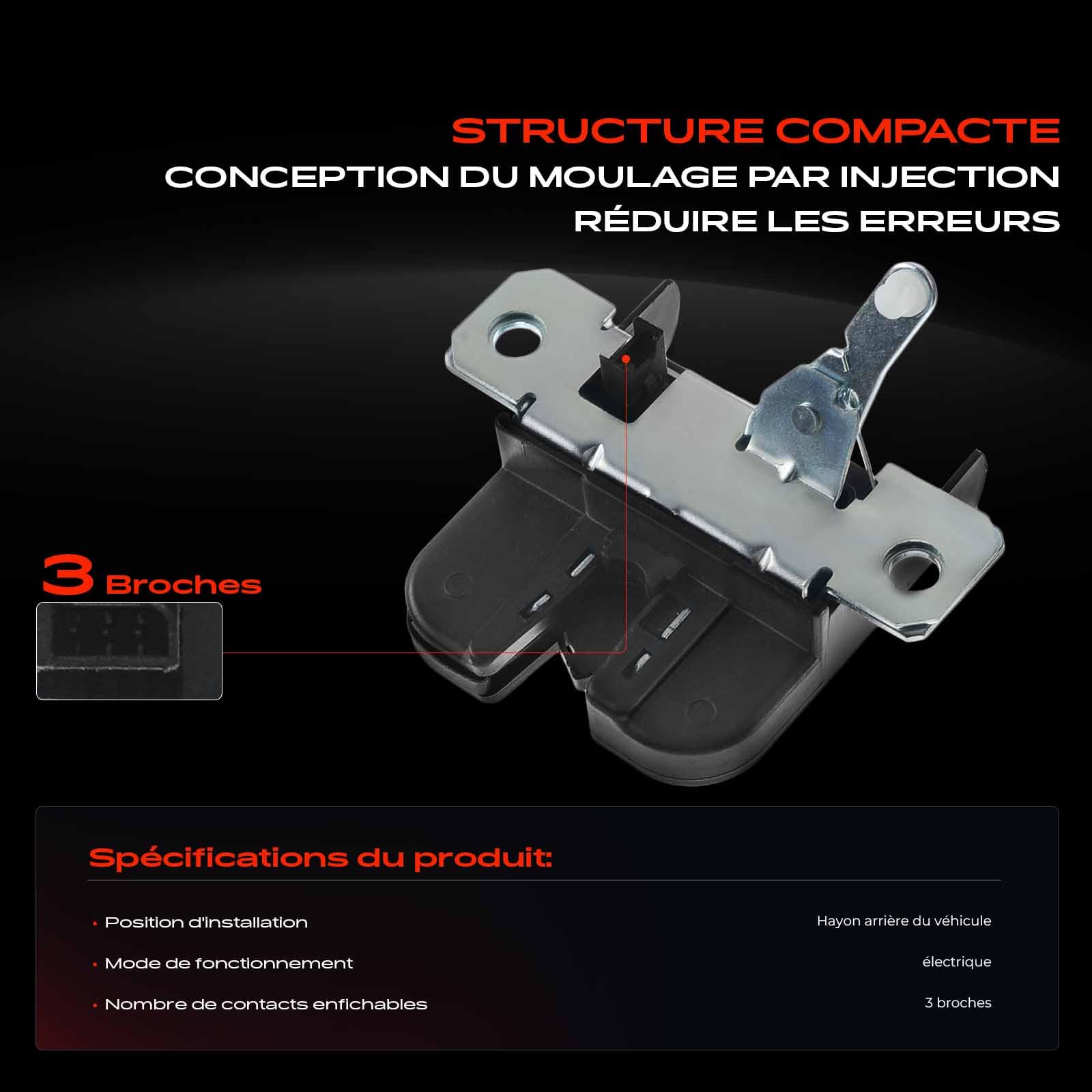 Frankberg Serrure de Coffre hayon Compatible avec Golf IV 1J1 Golf IV Variant 1J5 B.o.r.a Variant 1J6 Remplacer# 1J6827505A
