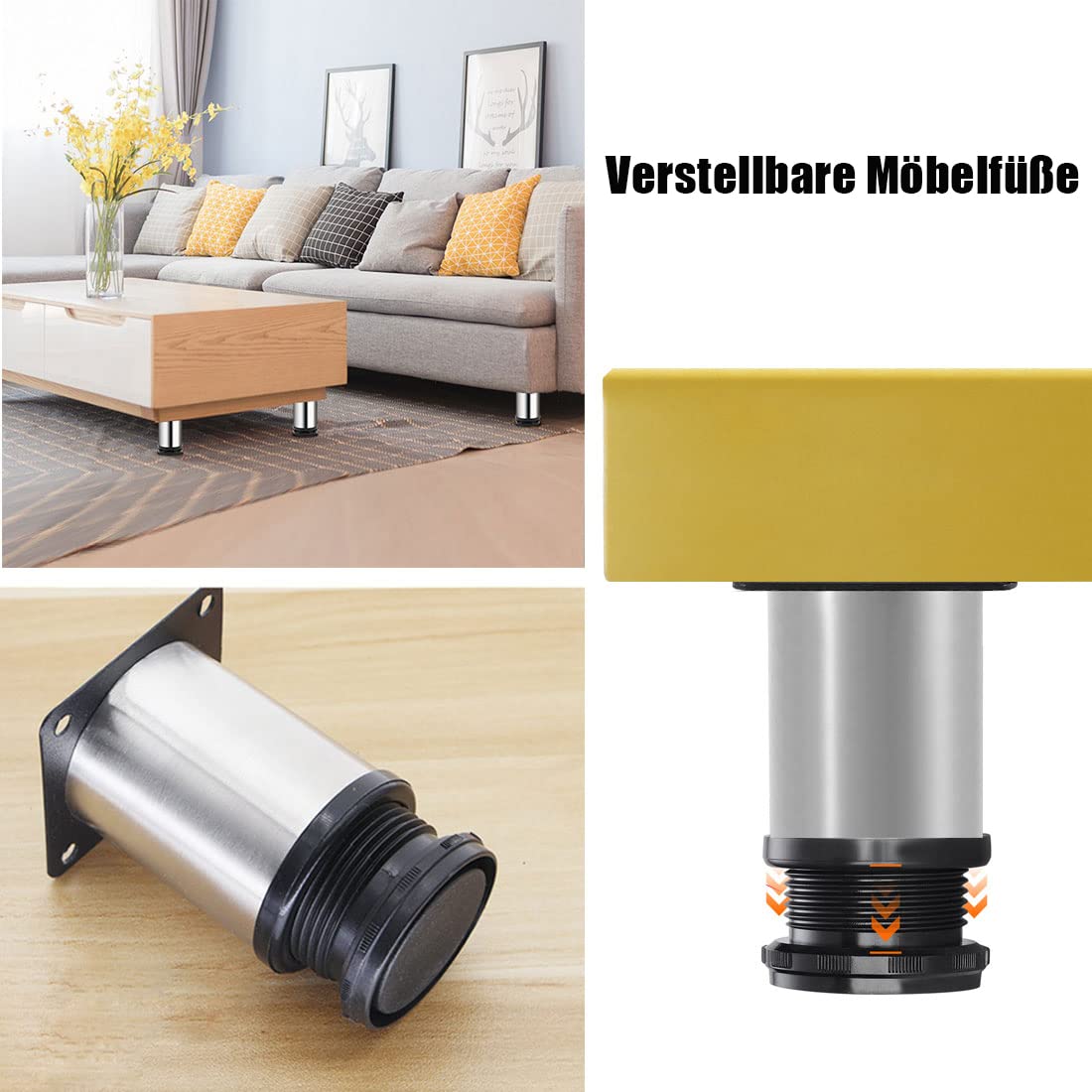 Piedini Per Mobili Regolabili In Acciaio Inox Altezza Argento 60 Mm Set Di 4 94886693