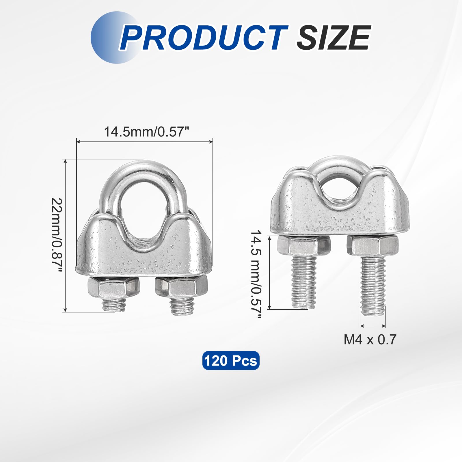 QUARKZMAN 120Pcs Morsetti Per Cavo In Acciaio 5/32 Pollici M4 Piccoli 304 Acciaio Inossidabile U Bolt Fascette Hardware Per Fissaggio Sicuro Cavi Marine Rigo Corda Per Bucato, Argento