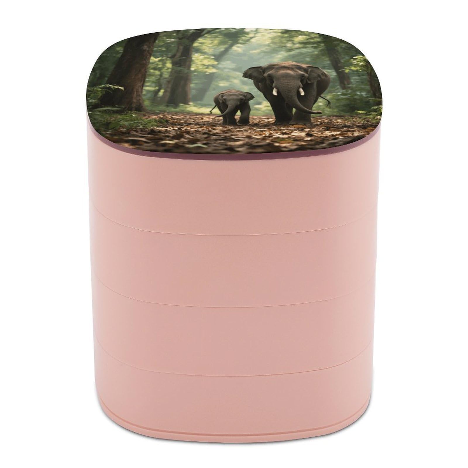 VstaDank Elephants Jewelry Case Women Portable Travel Jewelry Box Rotating Jewelry Organizer with Mirror Multi-Layer Necklace Ring Earring Storage Box for Bracelets Rings