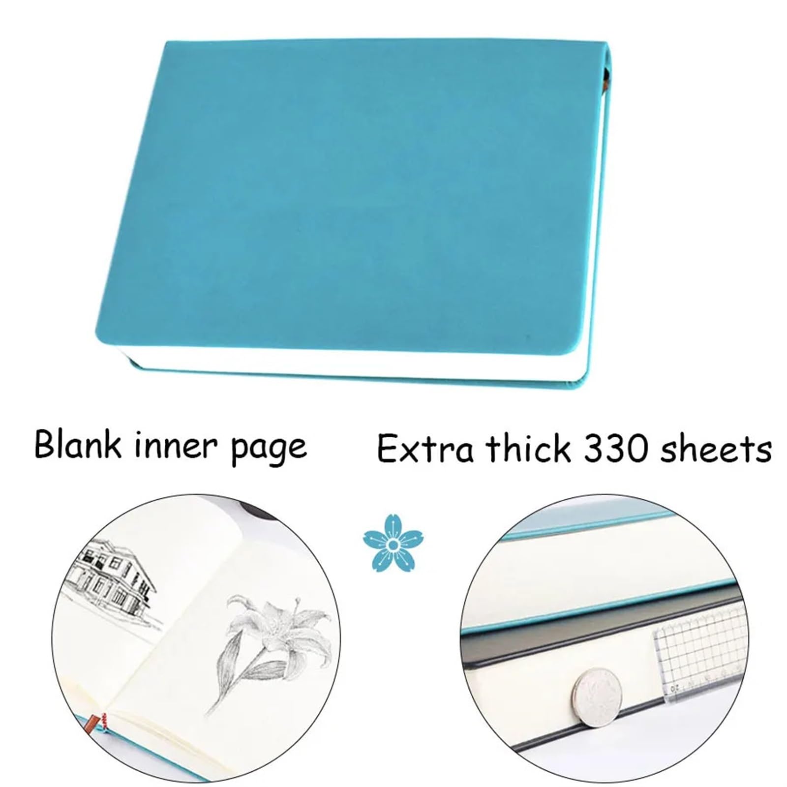 Notizbuch Softcover Super Dicke Notizbücher, Agenda-Planer, 660 Seiten, Leere Innenseite, PU-Leder, weicher Einband, Skizzenbuch, Tagebuch, Notizbuch, Schreibwaren(Blue,A5)
