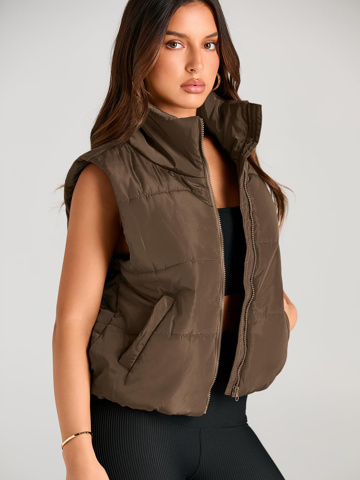 AUTOMET Women‘s Cropped Puffer Vest, Y2K Inspired Sleeveless Gilet for Fall Winter Spring, Casual to Street Outerwear