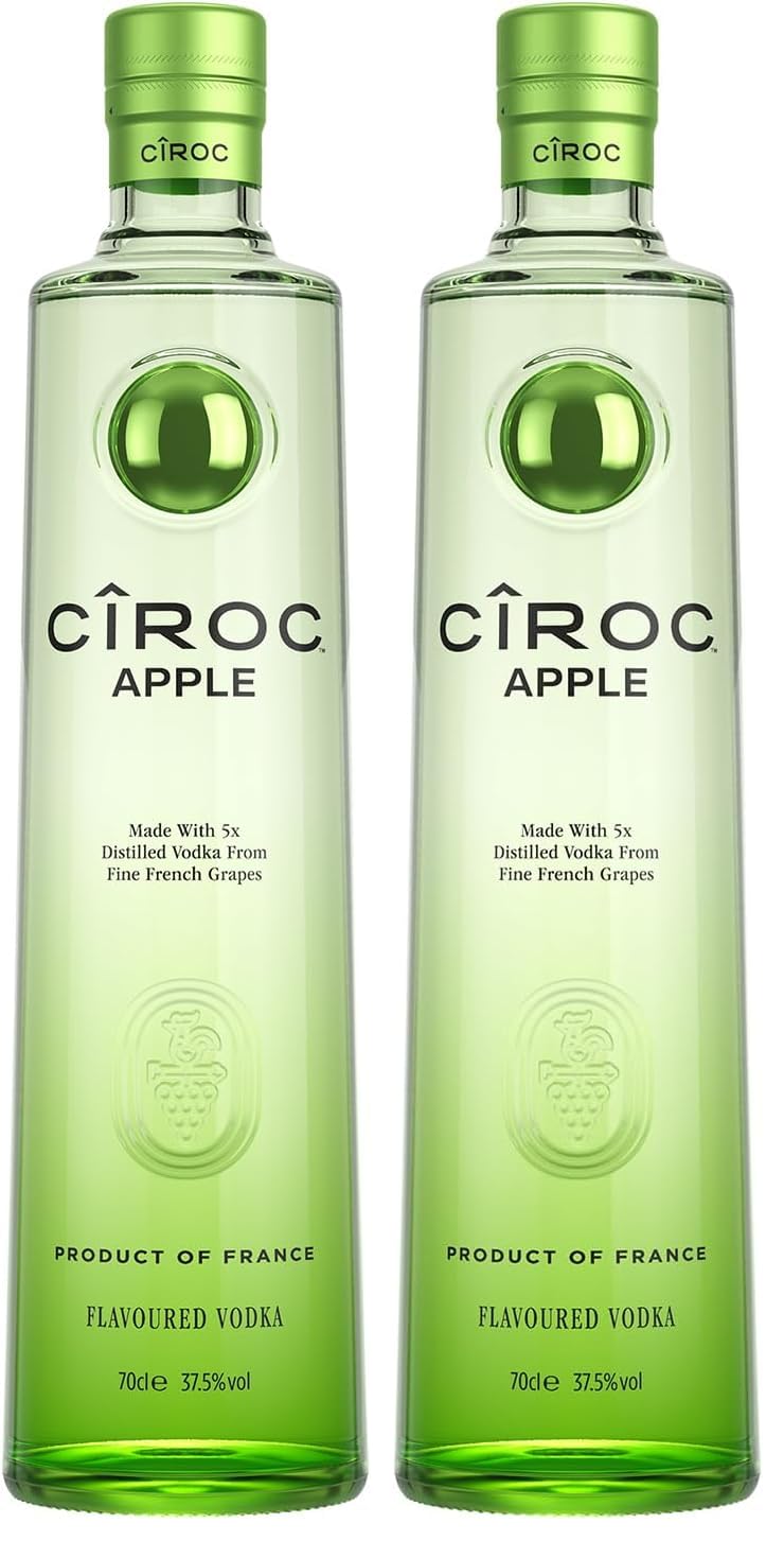 Cîroc Apple Vodka, 37.5% vol, 70cl, Sabor a Suculentas Manzanas Verdes, Toques de Vainilla y Cítricos (Paquete de 2)
