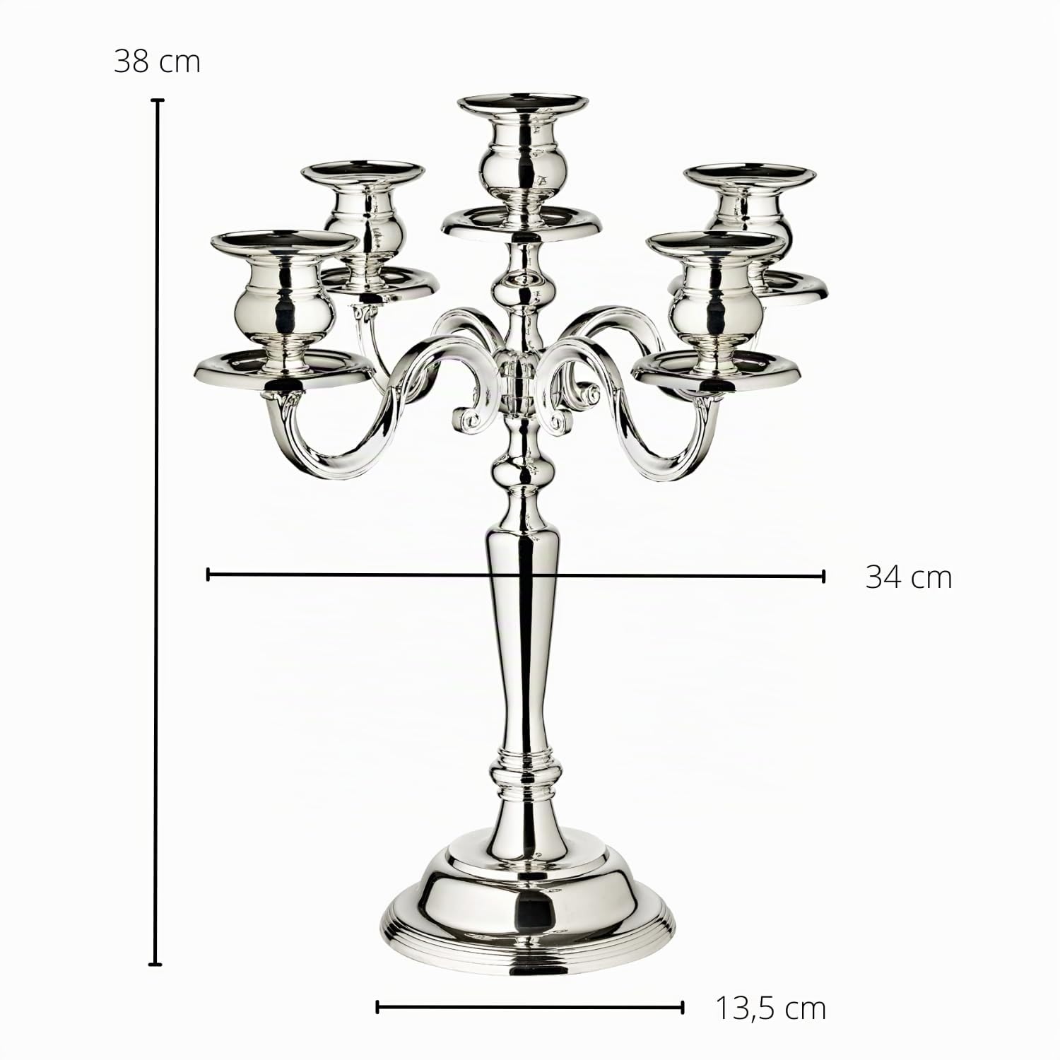 EDZARD Kerzenleuchter Regina, 5-flammig, Höhe 37 cm, edel versilbert, anlaufgeschützt - Kerzenhalter für Stabkerzen, Kerzenständer in Silber, Tischdeko Wohnzimmer