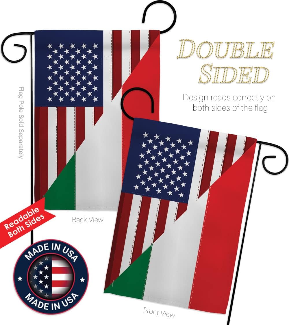 Breeze Decor US Italian Friendship Garden Flag Regional American Alliance World Country Particular Area House Banner Small Yard Double-Sided, 13"x18.5", Decorations Gifts Made in USA