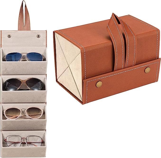 bitrexup Sunglasses Organizer Box, PU Leather Hanging Foldable Eyeglasses Case Storage Box Multiple Pairs Eyeglasses Storage Box Hanging Eyewear Holder for Men Women-picture-45