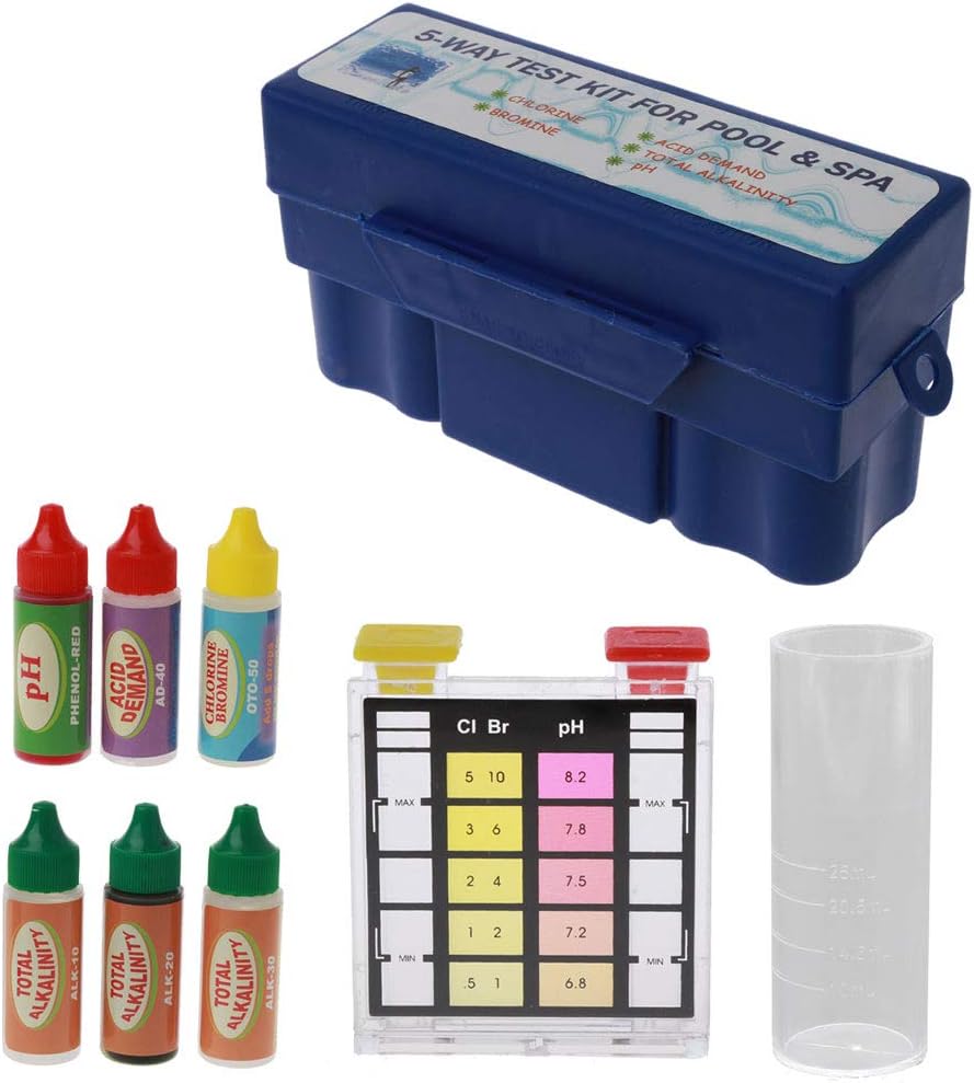 Swimming Pool 5Way Test Kit,Pool Spa Water Chemical Test Case Kit for