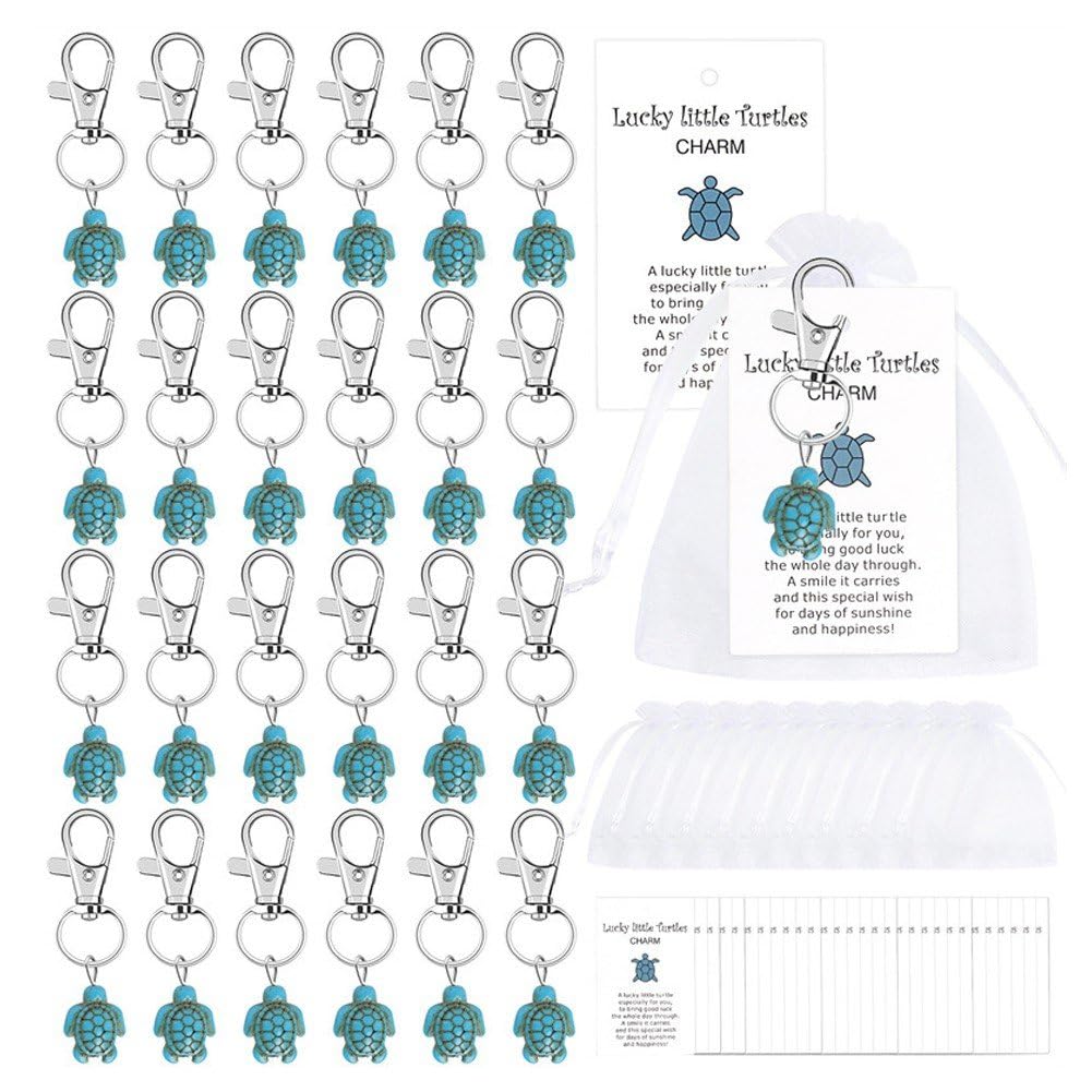 Danlai Girls Style 1 30Pcs Travel Turtle Keychain, Cute Turtle Keyring With Card Sea Turtle Pendants Good Luck Key Chain For Family