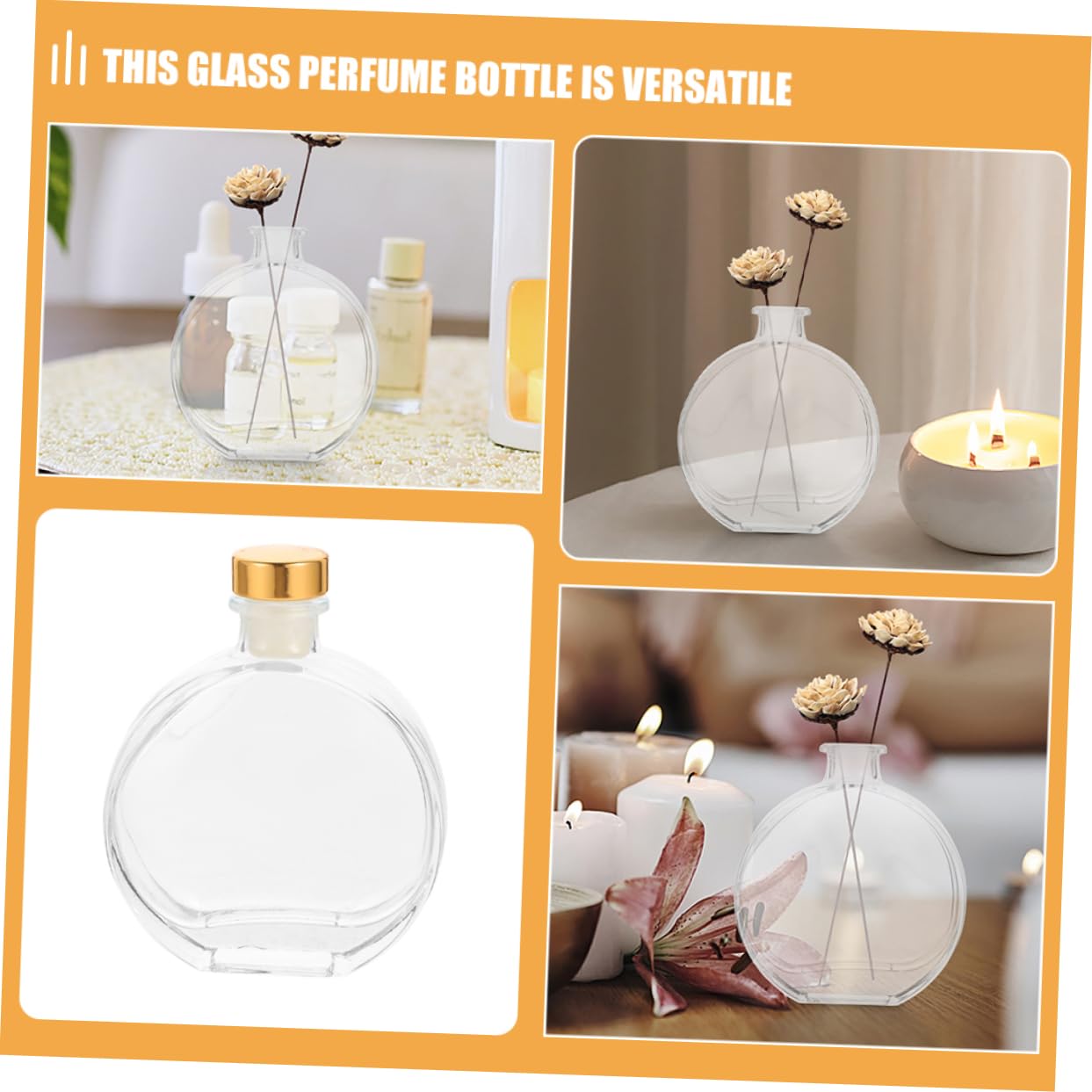 BESTOYARD 5sets Bottiglia Diffusore Trasparente per Aromaterapia con Tappo Contenitore per Fragranze per Casa e Ufficio Design Elegante e Portatile