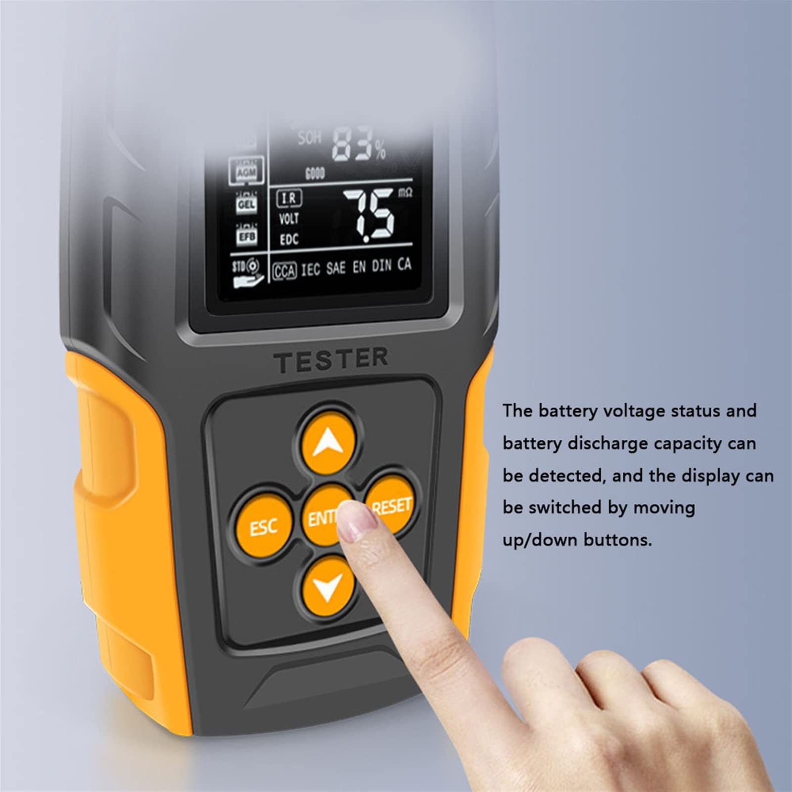 1 2V / 24V Probador de batería de coche LCD Analizador de batería digital Herramienta de diagnóstico de carga de automóviles SOH SOCI CCA IR Medición for la motocicleta del coche.(Bianco)