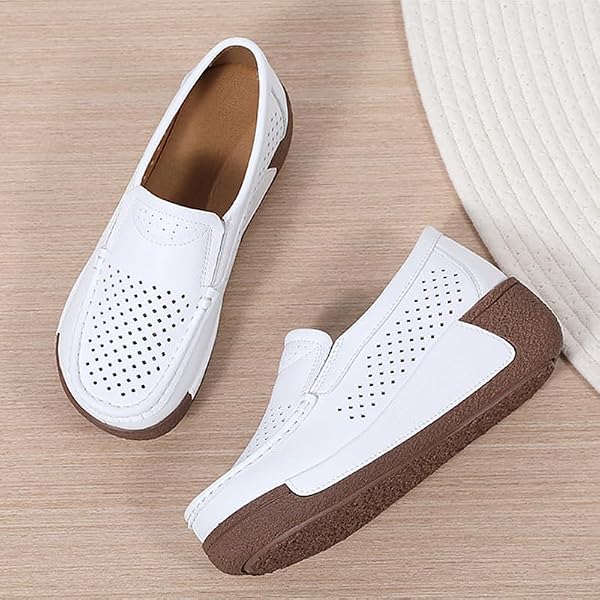 CrazySavage Women's Toning Rocker Cutout Walking Shoes Platform Slip On Leather Hollow Breathable Wedge Orthotic Sneakers Insole Pain Relief Arch Support That (Brown,8,Women,8) by CrazySavage - Image 8