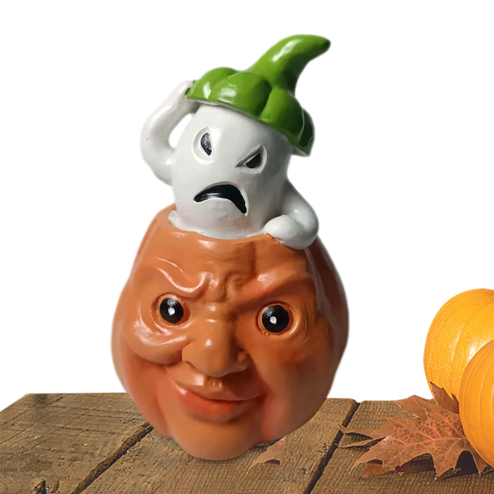 Artificial Pumpkins for Decorating | Halloween Pumpkin Figurines with Ghost Reaper | Lifelike Human Face Pumpkin Resin Statues for Tabletop Ornaments, Halloween, Party Favor, Holiday Buogint