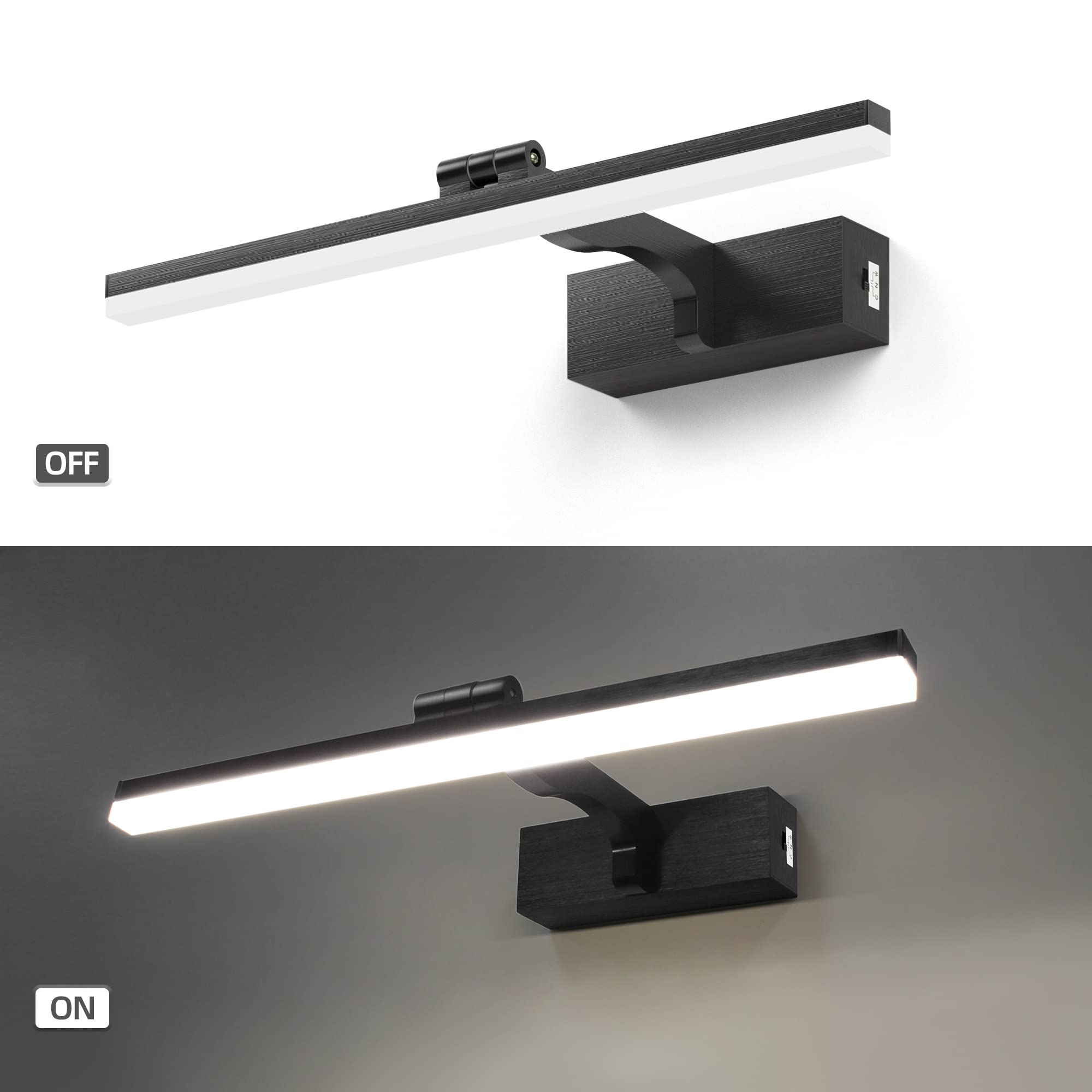 MantoLite badezimmer wandleuchte 8 W 40 cm LED-Spiegelleuchte Schwarz Dimmbar Bilderleuchte Leseleuchte Wandlampe 3000 K/4500 K/6000 K Geeignet für Innenbeleuchtung
