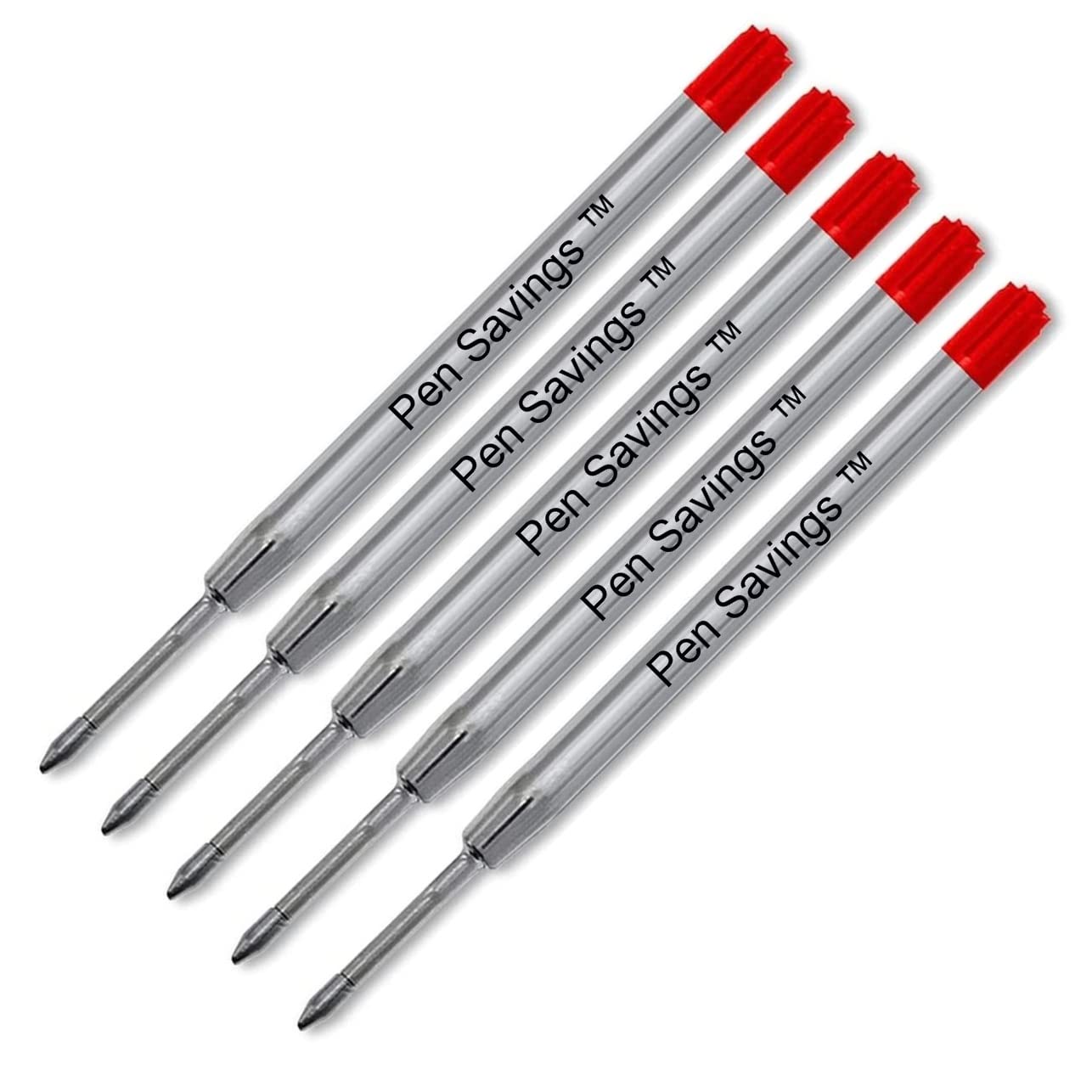 5 Pack, Pen Savings Ballpoint Pen Refills Compatible with Parker Ballpoint Pens, Medium Point (Bulk Packed) (Red)