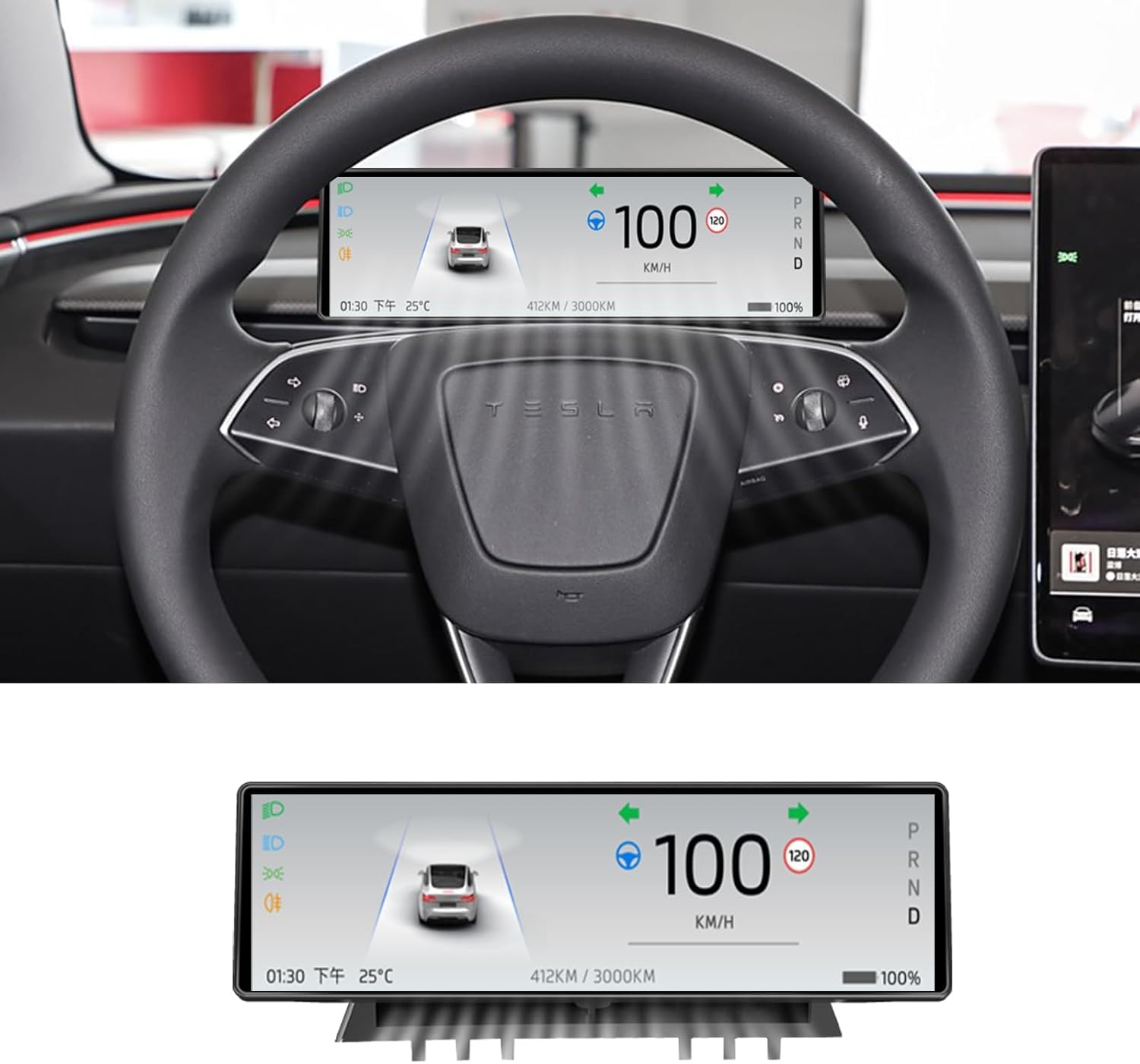 Head Up Display for Tesla Model 3 2017-2023 &amp; Model Y 2019-2024,8.8" Touch Screen Instrument Cluster with CarPlay &amp; Android Auto Real-Time Vehicle Info Display