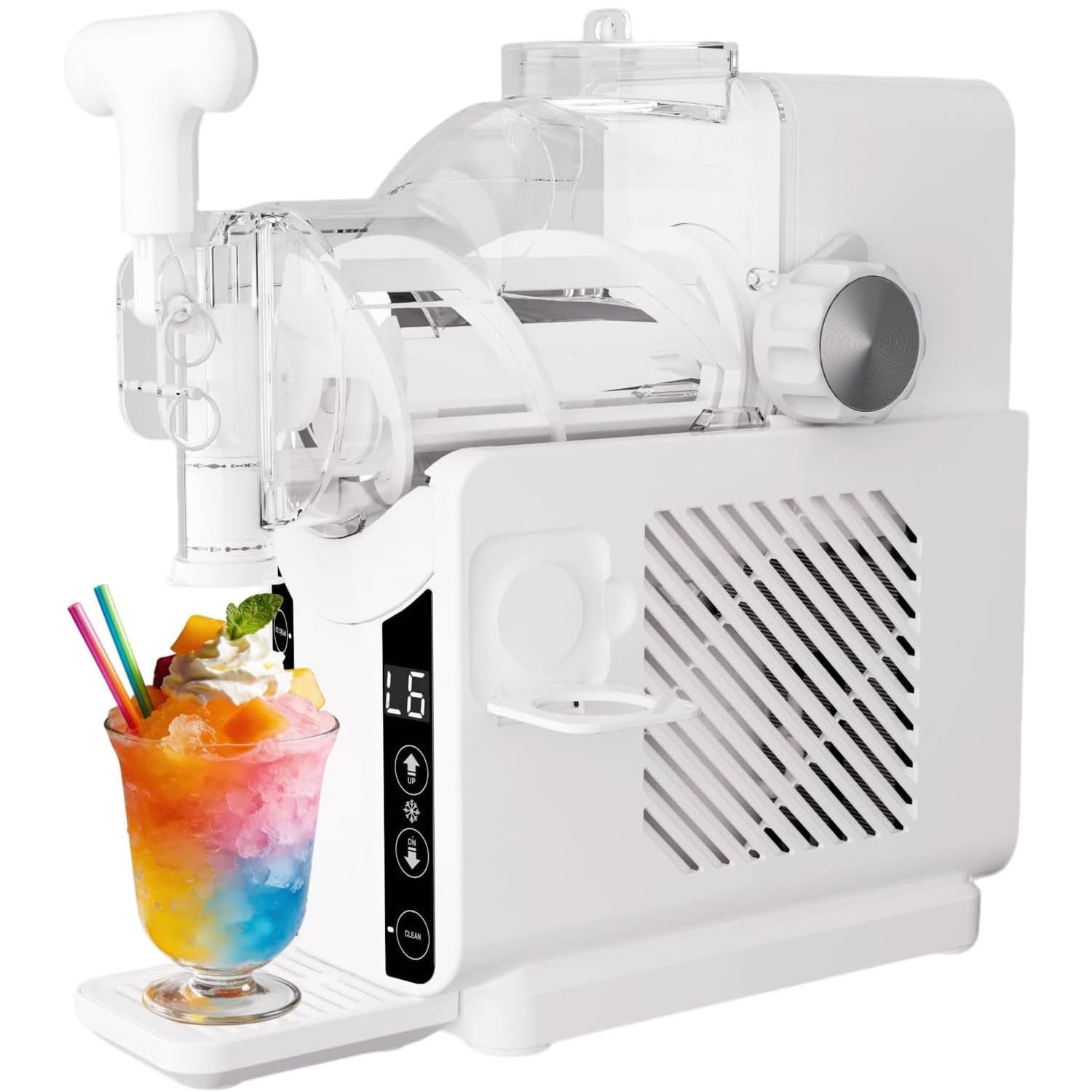 Slushie Maker Machine, Slushie Machine No Ice Needed, 5-in-1 Freeze Drink & Soft Serve Ice Cream Maker, Self-Chilling Slushy Maker with 5 Presets, LED Display & Auto Clean, for Family Gathering White