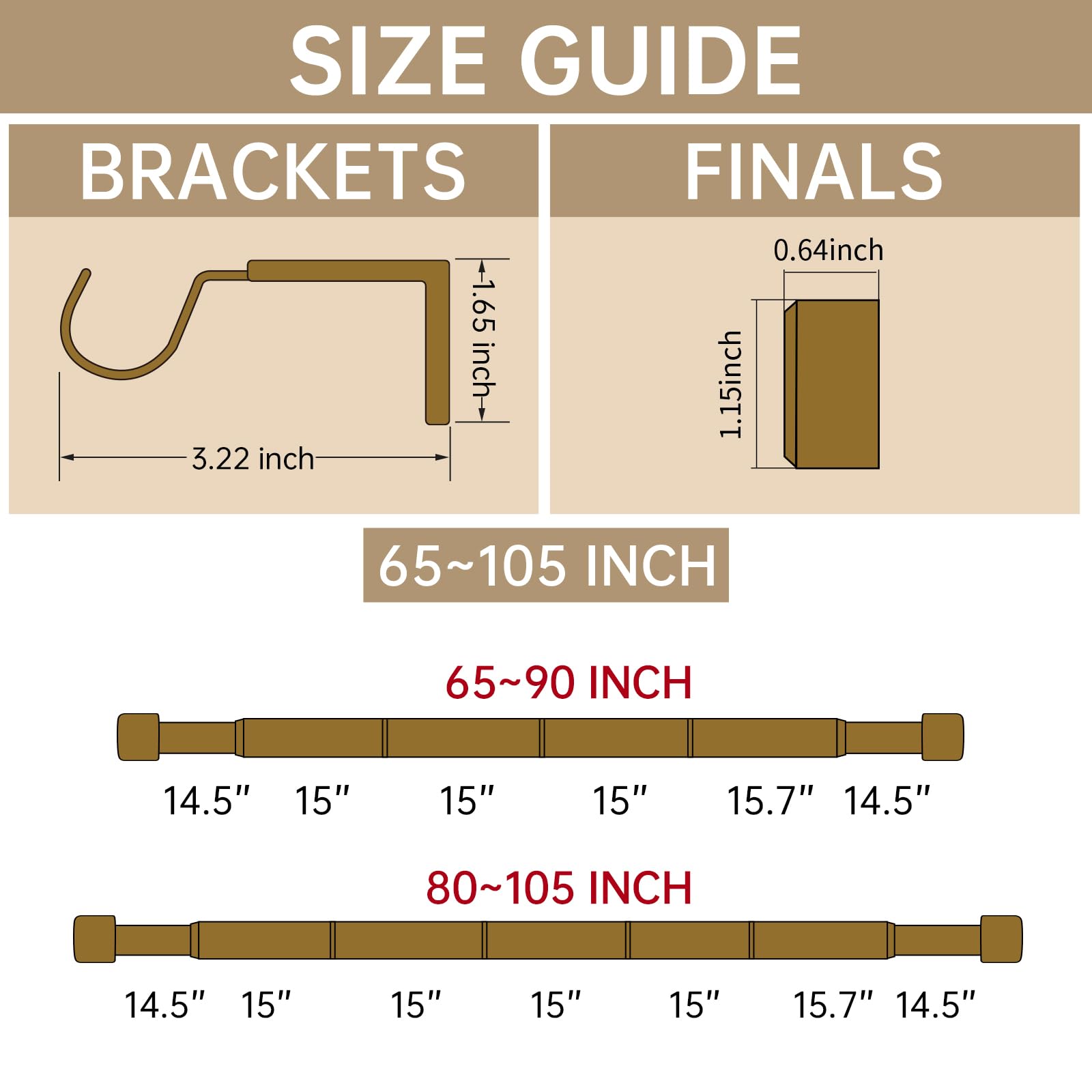 2 Pack Modern Curtain Rod, End Cap Style Design, Curtain Rods for Windows 48 to 84 Inch, for Indoor and Outdoor, Adjustable from 65 to 105 Inches, Black