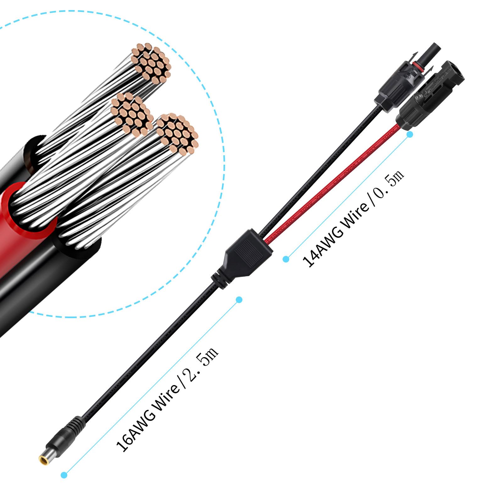 Connettore solare a DC 8 mm, DC7909 su cavo solare, cavo per pannello solare DC adattatore, cavo di ricarica 16 AWG impermeabile compatibile con Jackery Explorer 500 240 1000 Bluetti EB70
