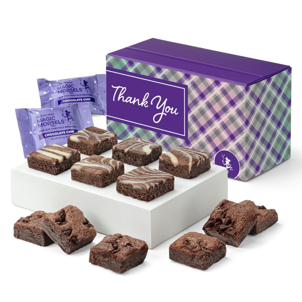 Fairytale Brownies Thank you GLUTEN-FREE Magic Morsel 24 Individually Wrapped Gourmet Chocolate Food Gift Basket - 1.5 Inch x 1.5 Inch Bite-Size Brownies - 24 Pieces - Item CY624