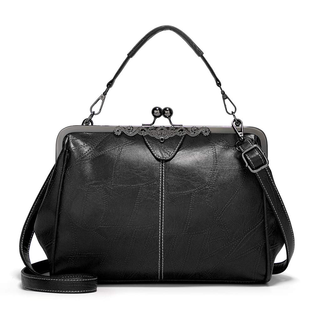 Vintage Kiss Lock Handbags for Women Oil Leather Evening Clutch Satchel Purse Tote (B08GZ93WQ2) Amazon Price History, Amazon Price Tracker