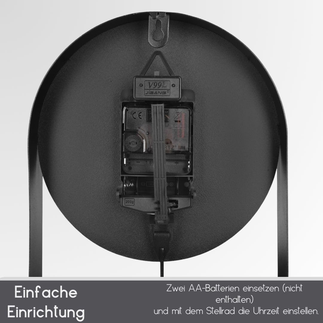 Moderne Wanduhr mit geräuschlosem Pendel - 2 Pendel inkl., Minimalistisches Design in Schwarz, geräuschloses Uhrwerk, Premiumverpackung - für Wohnzimmer, Küche, Büro