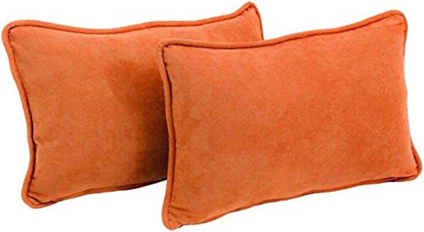 Blazing Needles Corded Solid Microsuede Rectangular Throw Pillows with Inserts (Set of 2), 20" by 12", Indigo