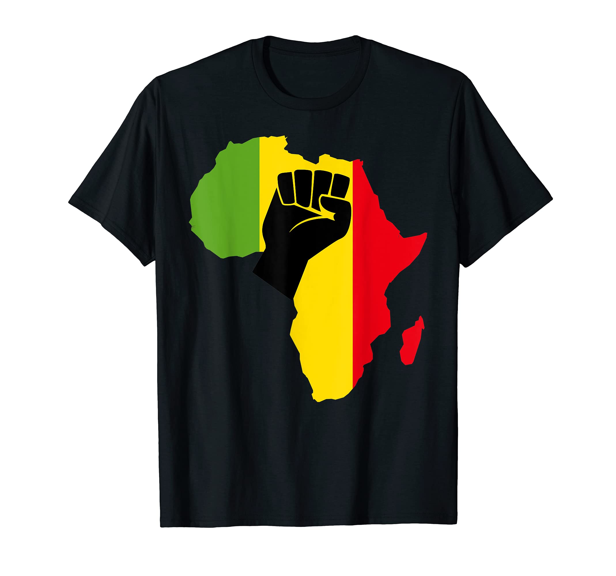 African Pride TeezLove Africa Black Power Raised Fist Africa Map Rasta Colors T-Shirt