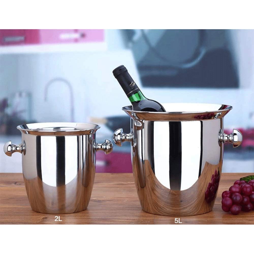 Secchiello per il ghiaccio in acciaio inox spesso, barile per vino, birra, ghiaccio, champagne, ghiaccio, vino, botte (2 L)