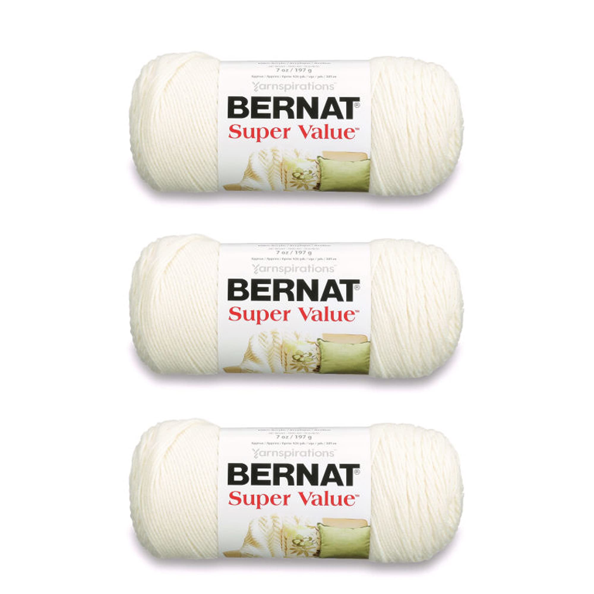 BernatSuper Value Natural Yarn - 3 Pack of 198g/7oz - Acrylic - 4 Medium (Worsted) - 426 Yards - Knitting/Crochet