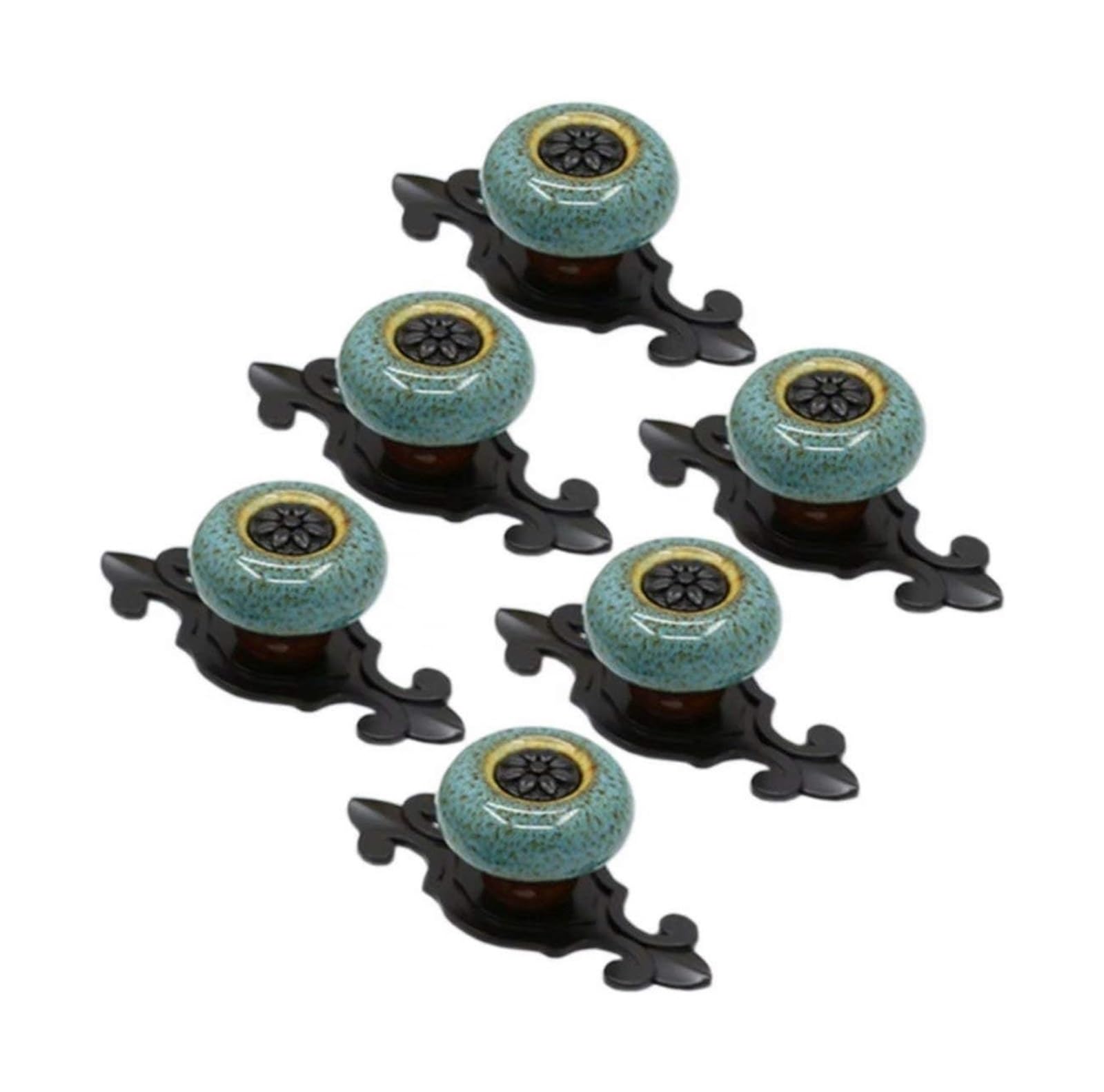 Opeximatun Blue Ceramic Drawer Knobs, Antique Ceramic Cupboard Drawer Handles Multicolor Single Hole 6 Pcs(Blue)