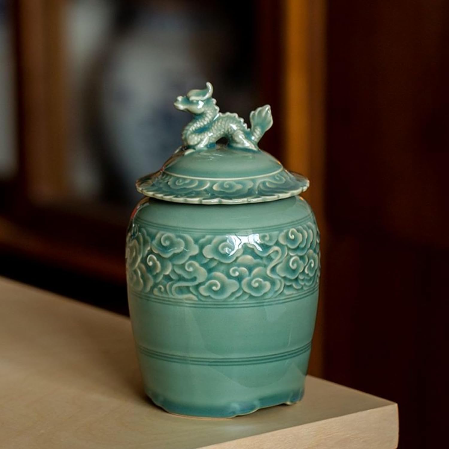 Antique-style Ceramics Tea Canister, 550ml 18.7oz, Household Tea Storage Jar Sealed Jar