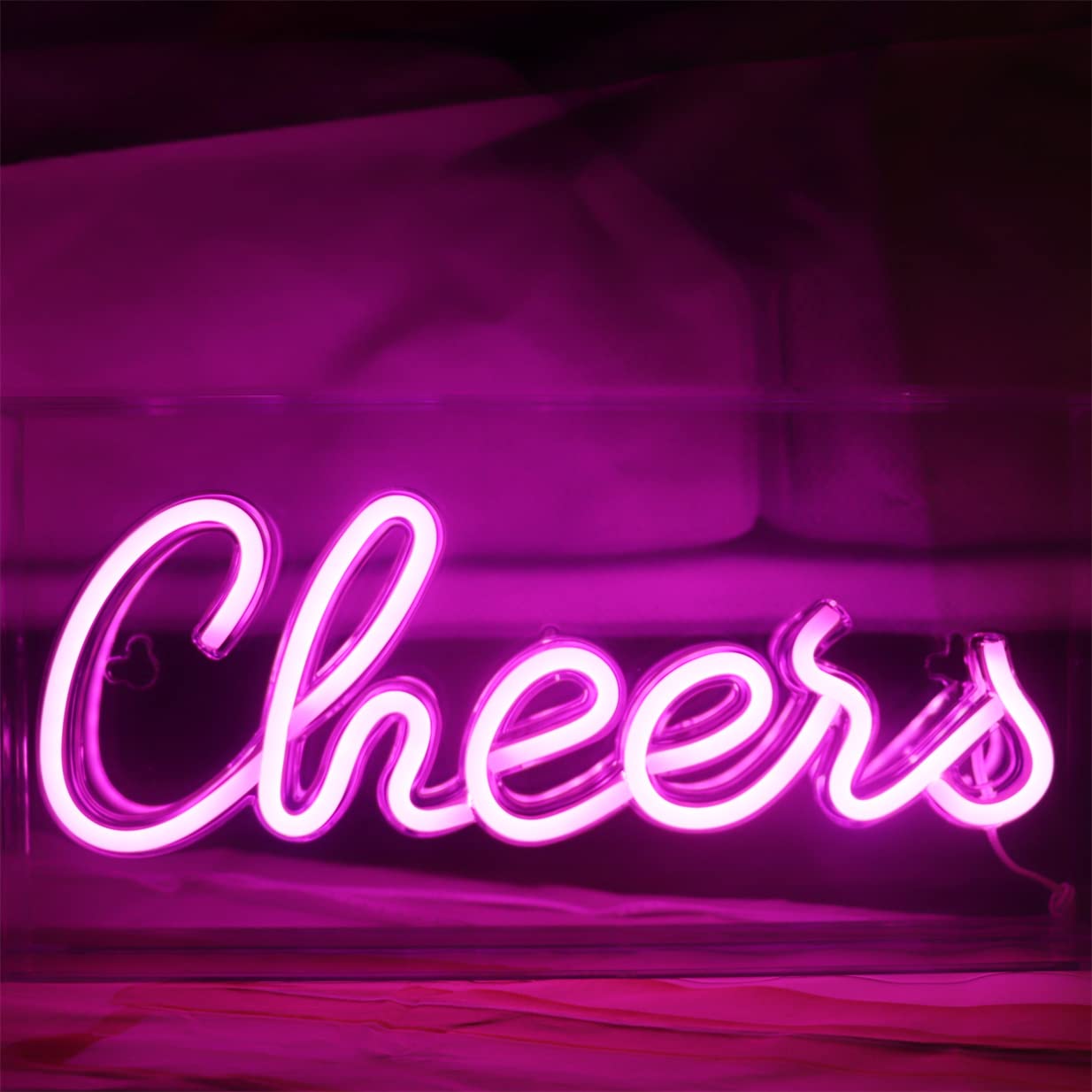 QiaoFei Cheers Neon Sign LED Decorative Light Sign USB Light Box Neon Letters for Desktop Home Bar Party Wedding Graduation Holiday Events (pink)