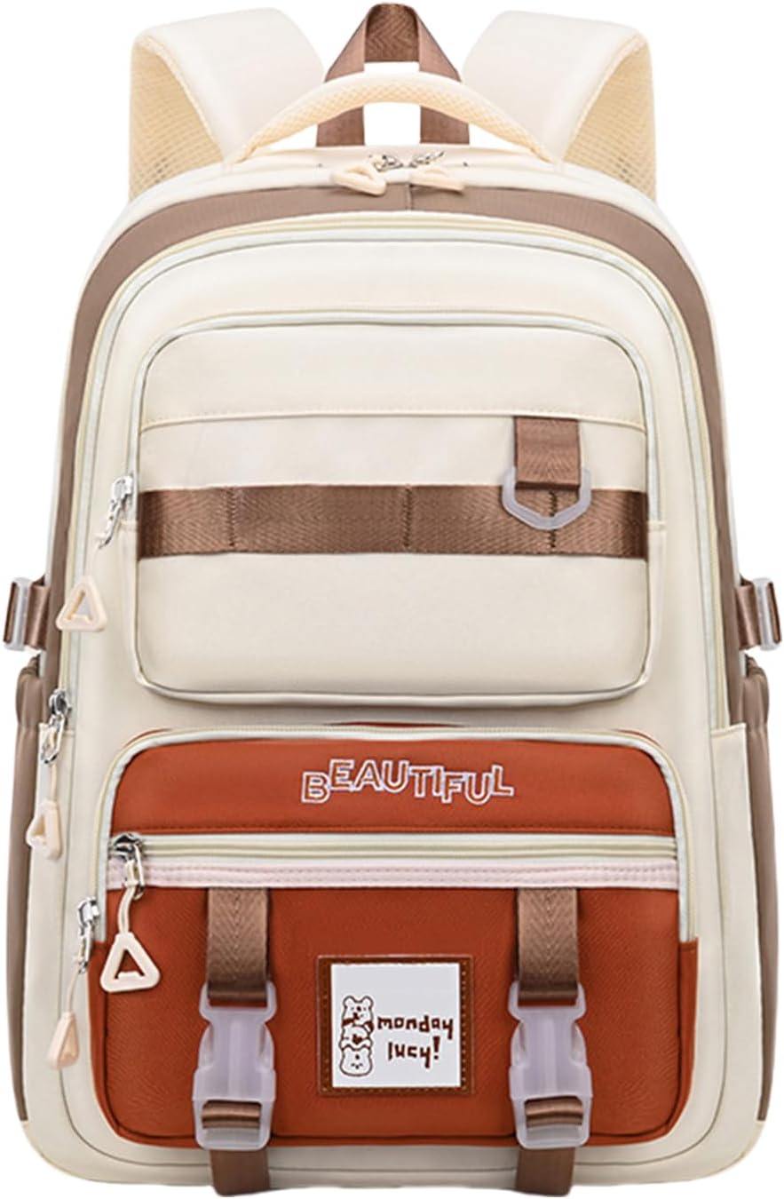 Cute Aesthetic Backpack for Women College Laptop Backpacks Kawaii Preppy Multiple Pockets Anti Theft Waterproof Large Daypack (Khaki)