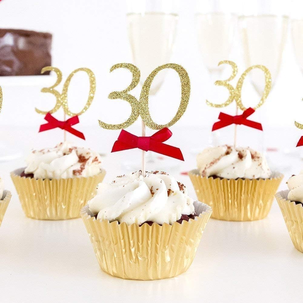30th Birthday Cupcake Toppers. Party Decoration with Custom Age and Colour.All Ages. Rose Gold. Any Glitter Colour.