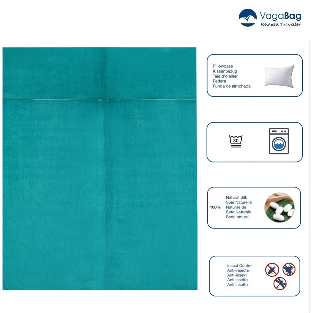 Hüttenschlafsack Insektenschutz Seide - für 2 Personen - Reiseschlafsack Ultraleicht - Premium Seidenschlafsack 100% Naturseide (Smaragdgrün, 2 Pers. 170x230 cm)