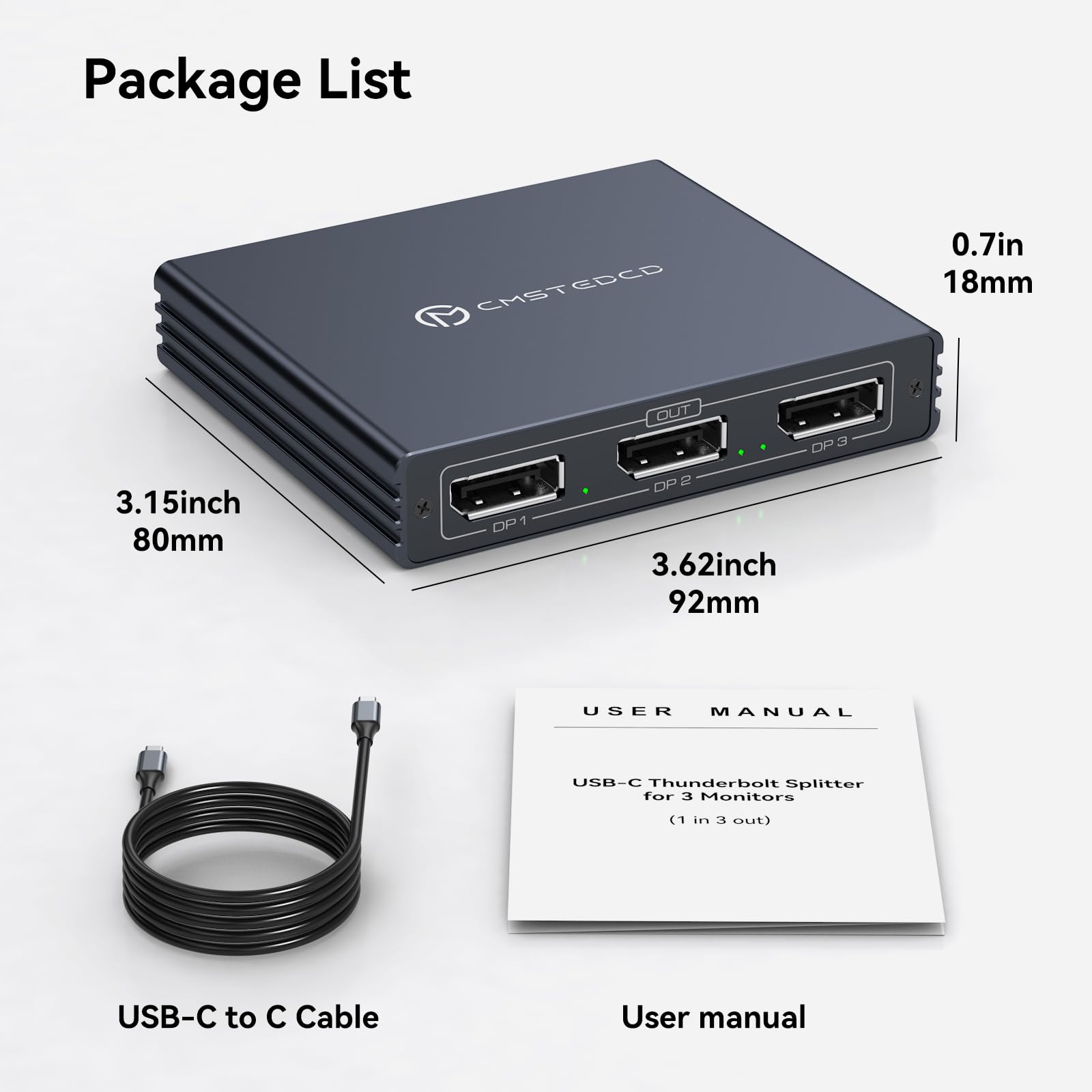 Rozdzielacz USB C na Displayport Potrójne monitory 4K60HZ USB C do 3 DisplayPort 1.4 Rozdzielacz typu C na potrójny DP 1 wejście 3 wyjścia MST HUB Obsługuje dublowanie i