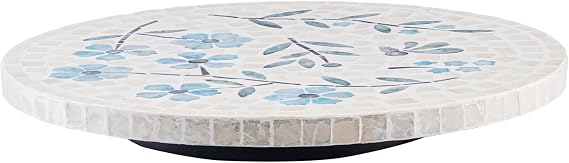 PEMAR 12.6 Handcrafted Capiz Shell Mosaic Lazy Susan Coastal Floral Rotating Centerpiece for Dining Table, Elegant Beach House & Farmhouse Home Decor, Luxury Hostess & Housewarming Gift